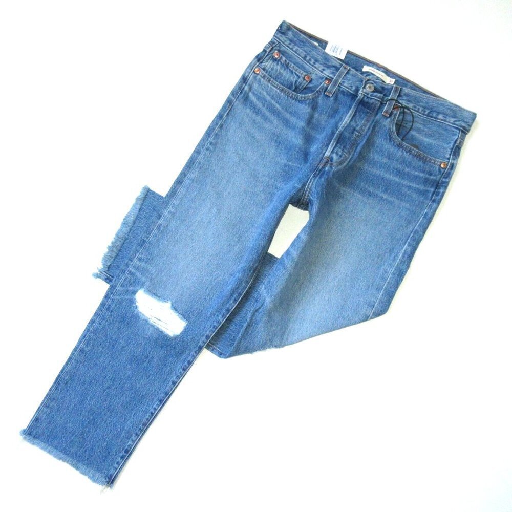 NWT Levi's Wedgie Straight in Uncovered Truth Fray Hem Rigid Crop Jeans 30